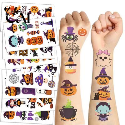 Geister Kürbisse Fledermäuse Spinnen Designs 10 Blätter Halloween Temporäre Tattoos für Kinder, Fake Tattoo Körperaufkleber, Wasserdicht Realistisch