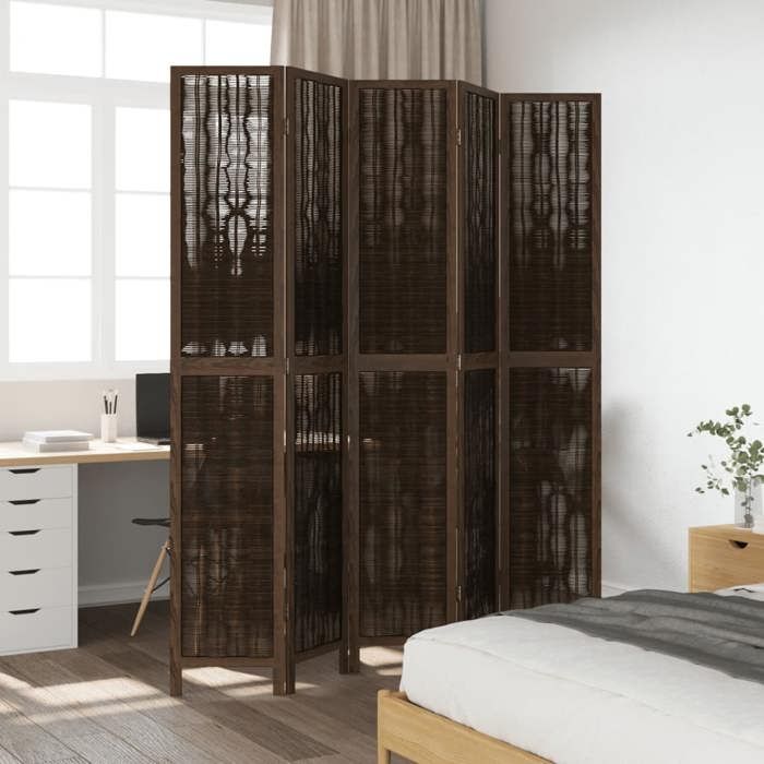 VidaXL Cloison de Séparation 5 Panneaux, Séparateur de Pièce, Écran d'Intimité, Paravent Chambre Salon, Marron Foncé 358664
