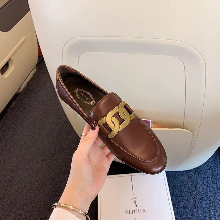 One-pedal Small Leather Shoes British Style 2025 New Flat-soled Single Shoes Women's Shoes Autumn Loafers Versatile Doudou Shoes