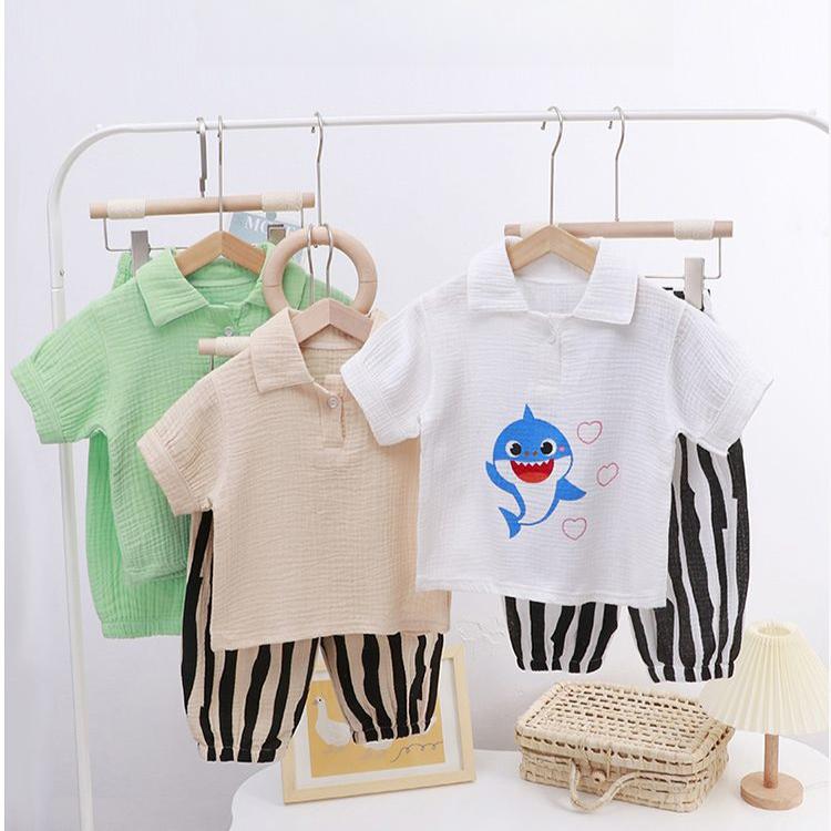 Children's Polo Shirt Set Summer Unisex Baby Air Conditioning Suit Two-piece Set Lapel Summer Style
