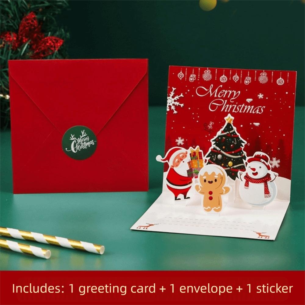 3D Xmas Greeting Cards Blessing Message Pop-up Christmas Postcard Paper Folding Christmas Card Christmas Celebration