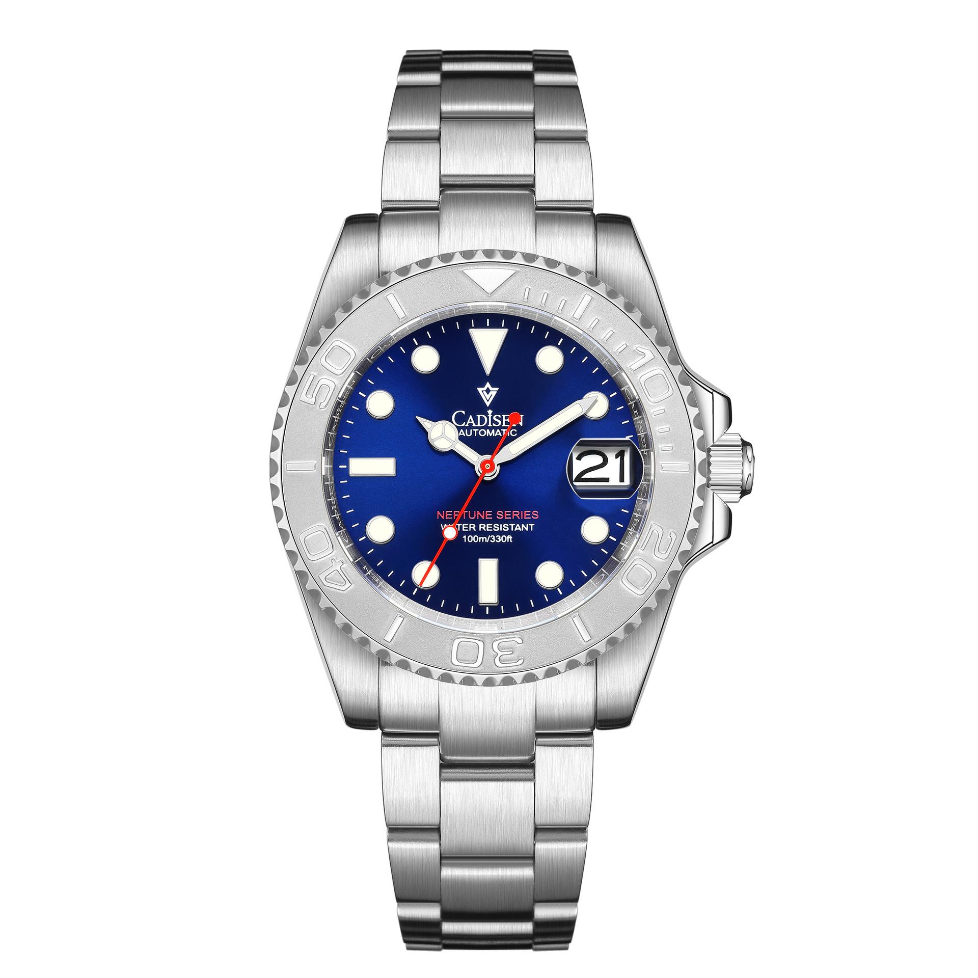 

CADISEN, новые роскошные мужские часы высшего бренда с коробкой, серия Neptune, водонепроницаемые, 100 м/330 футов, автоматические мужские механические часы