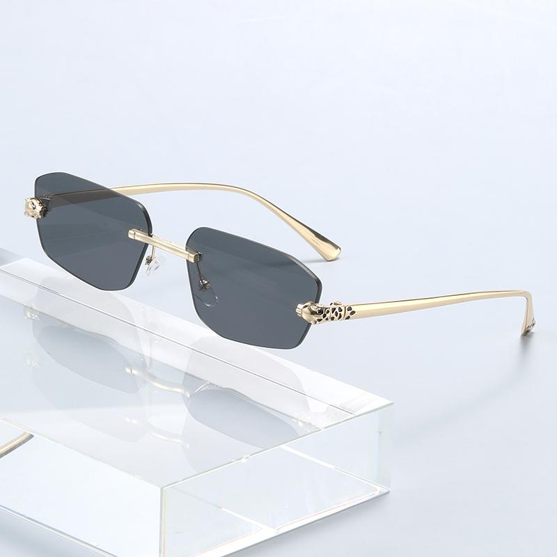 New Fashionable Metal Edged Frameless Sunglasses With Multi Sided Fashion Cheetah Decorative Sunglasses 2520
