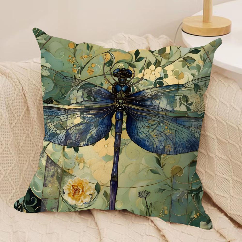 Dragonfly Lotus Cushion Cover Soft Plush Fabric DoubleSided Printed Cushion Covers for All Seasons Modern HomeDecor Gift