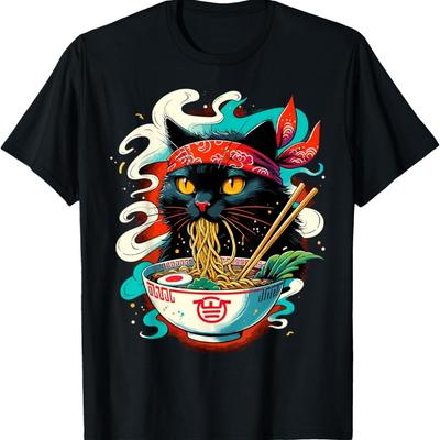 Cat Ramen Noodle Japanese Anime Kawaii Cat T-Shirt