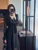 Elegant Black Polka Dot Long Dress With V Neck And Bell Sleeves For Spring Summer Vacation Wear