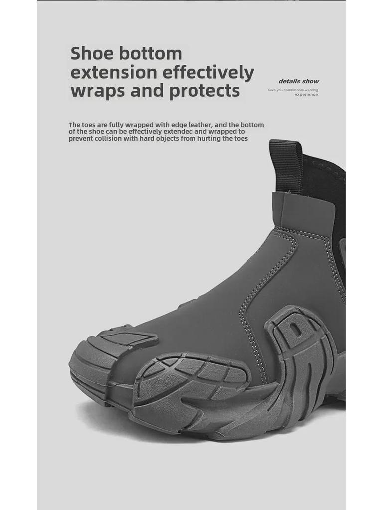 Men's 2024 Autumn High-Top Waterproof Non-Slip Work Boots with Velvet Lining