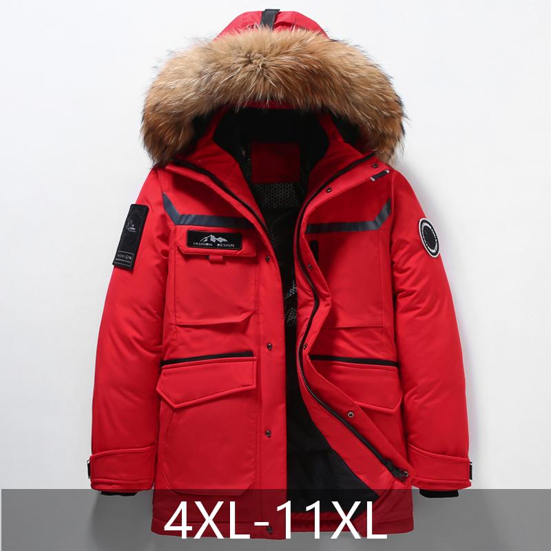 Plus Size 4XL-11XL Real Fur Collar Fashion Winter Men's Down Coat Hooded Casual Loose Thick Warm Oversize Outerwears Men Down Jackets