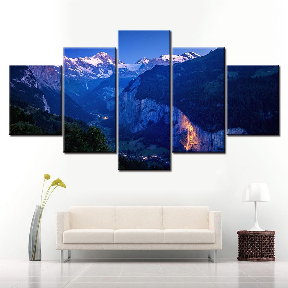 

5 Panel Canvas Painting HD Lauterbrunnen Valley landscape Modular Wall Art HD Prints Pictures for Living Room Home Decor 20x35 20x45 20x55cm
