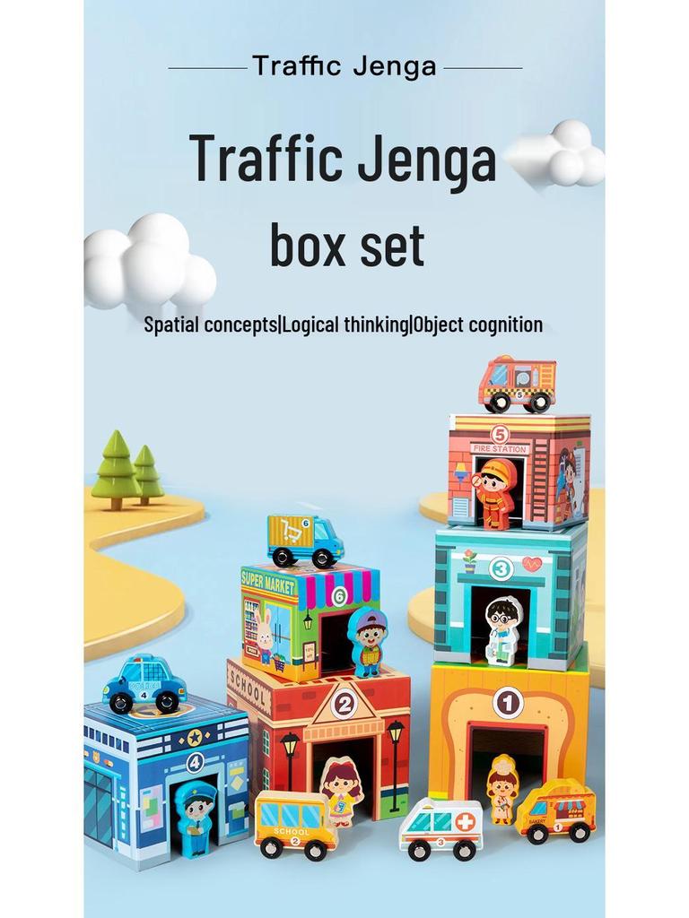 Lern-Verkehrsstapelspielzeug-Set für Kinder: Holzfahrzeuge für frühes Lernen