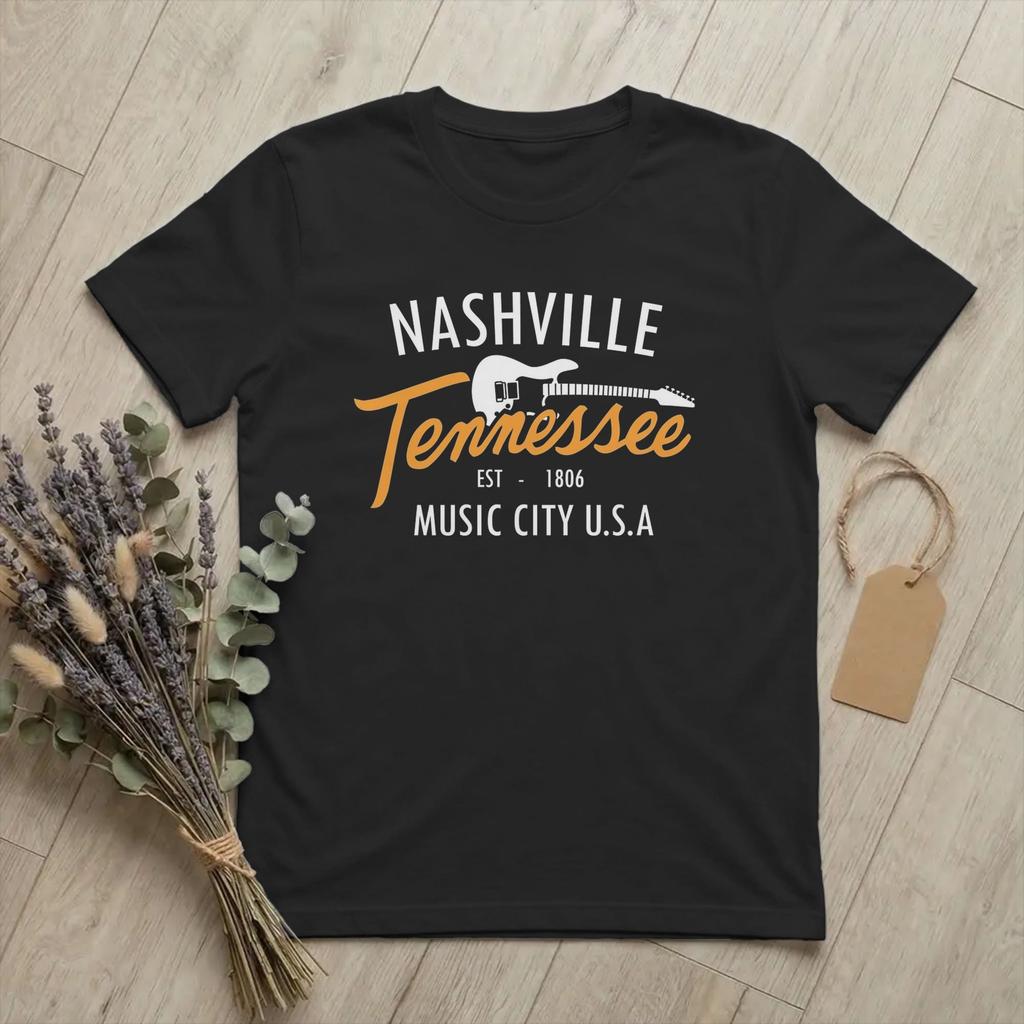Neuheit Nashville Tennessee Country Musik T-Shirts Unisex Rundhals Reines Baumwoll-T-Shirt Gitarrenstadt T-Shirt Geschenkidee Kleidung