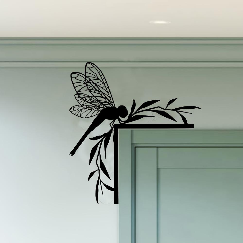 Vintage Wrought Iron Door Corner Dragonfly Topper Rustic Home Accent Ornament Gift for Insect Lovers House Decoration