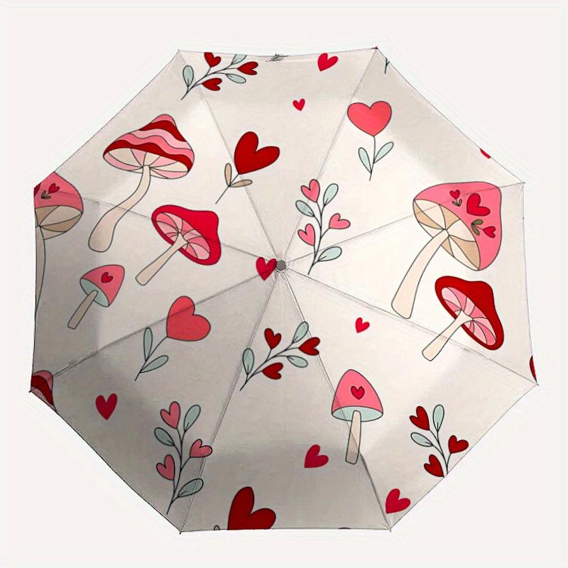 

1pc Mushroom Hearts Automatic Open/close, All-Season Portable Folding Umbrella, Travel, Everyday, Formal Events - Compact Luxury Parasol, Outdoor Acce