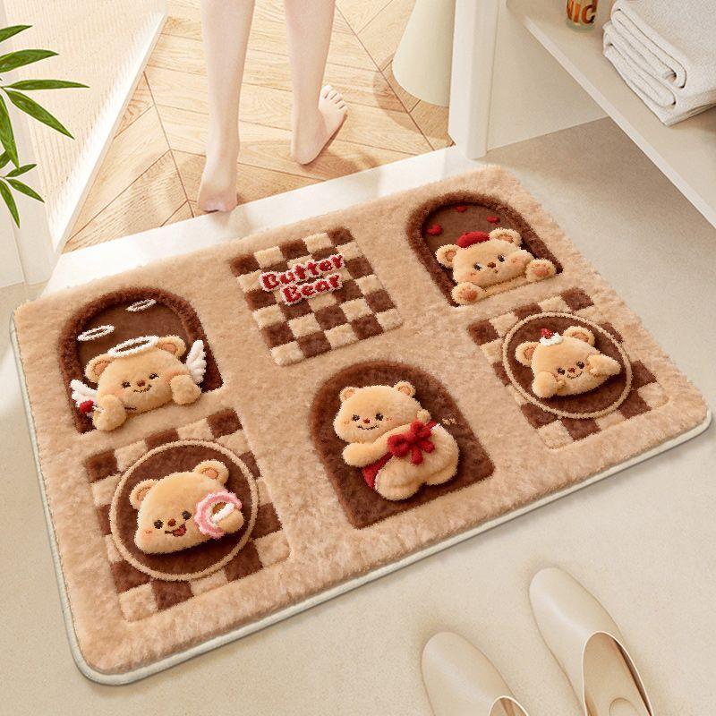 Cartoon Animation Imitation Plush Diatom Mud Floor Mat Non-slip Absorbent Bathroom Decorative Floor Mat Toilet Cooling Mat