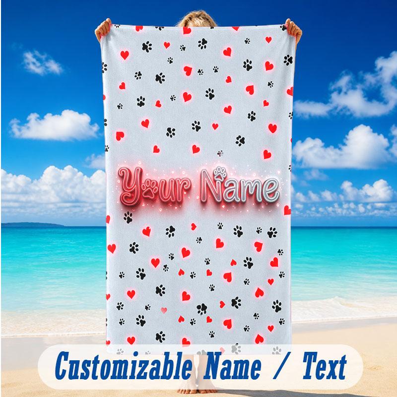 Dog Theme Beach Towel Personalized Custom Name & Text Soft Quick Dry Beach Towel for Swimming Travel