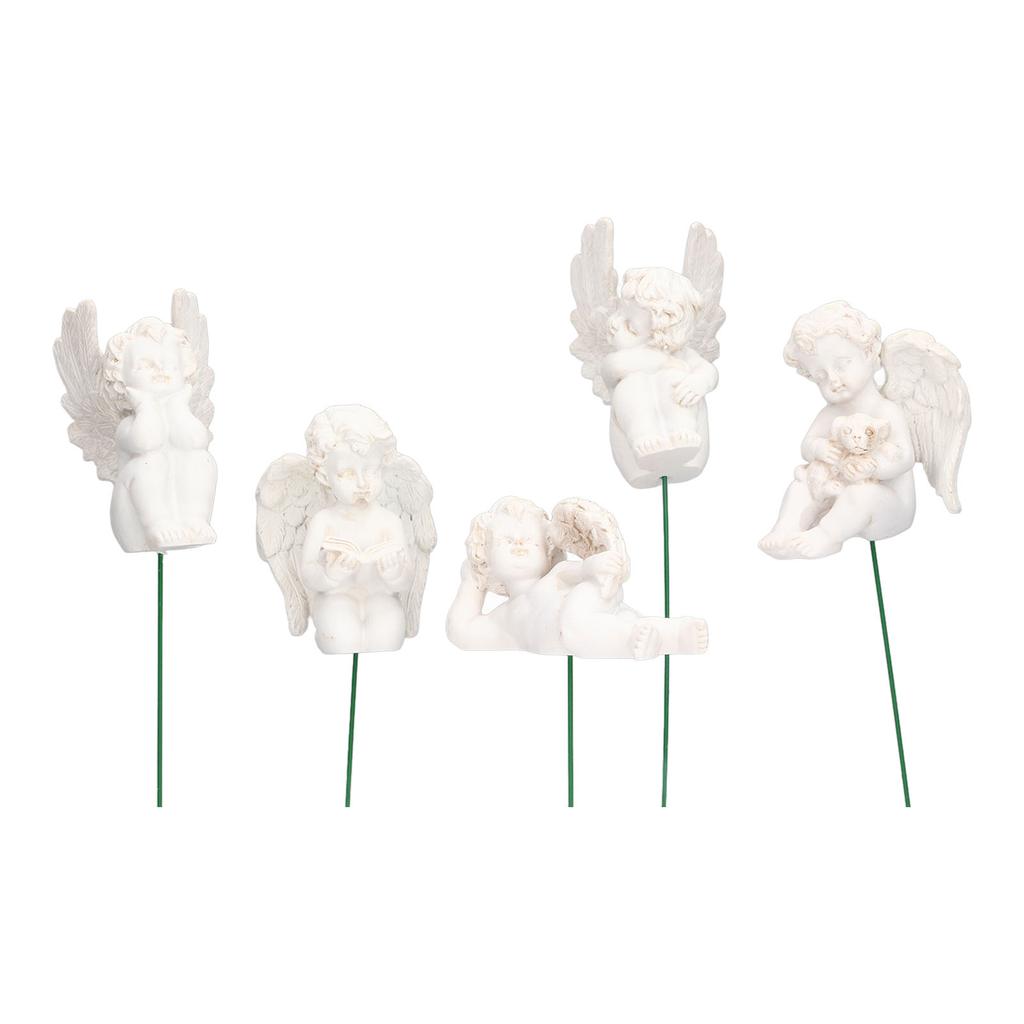 5Pcs Cupid Figurine On Stick Durable Resin Miniature Size Widely Used White Angel Figurine for Garden Backyard Ground