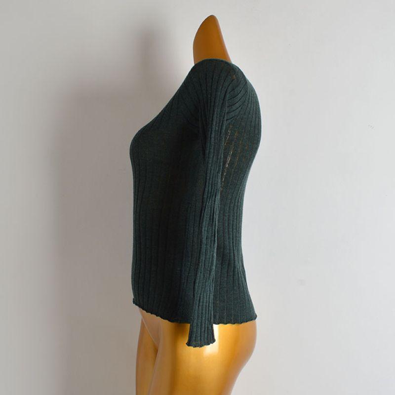 Pure Color U Collar Breasted Long Sleeve Knitting T-shirt Women's Clothing Spring and Autumn Slim Fit Bottoming Shirt Easiest for Match Tops Fashion