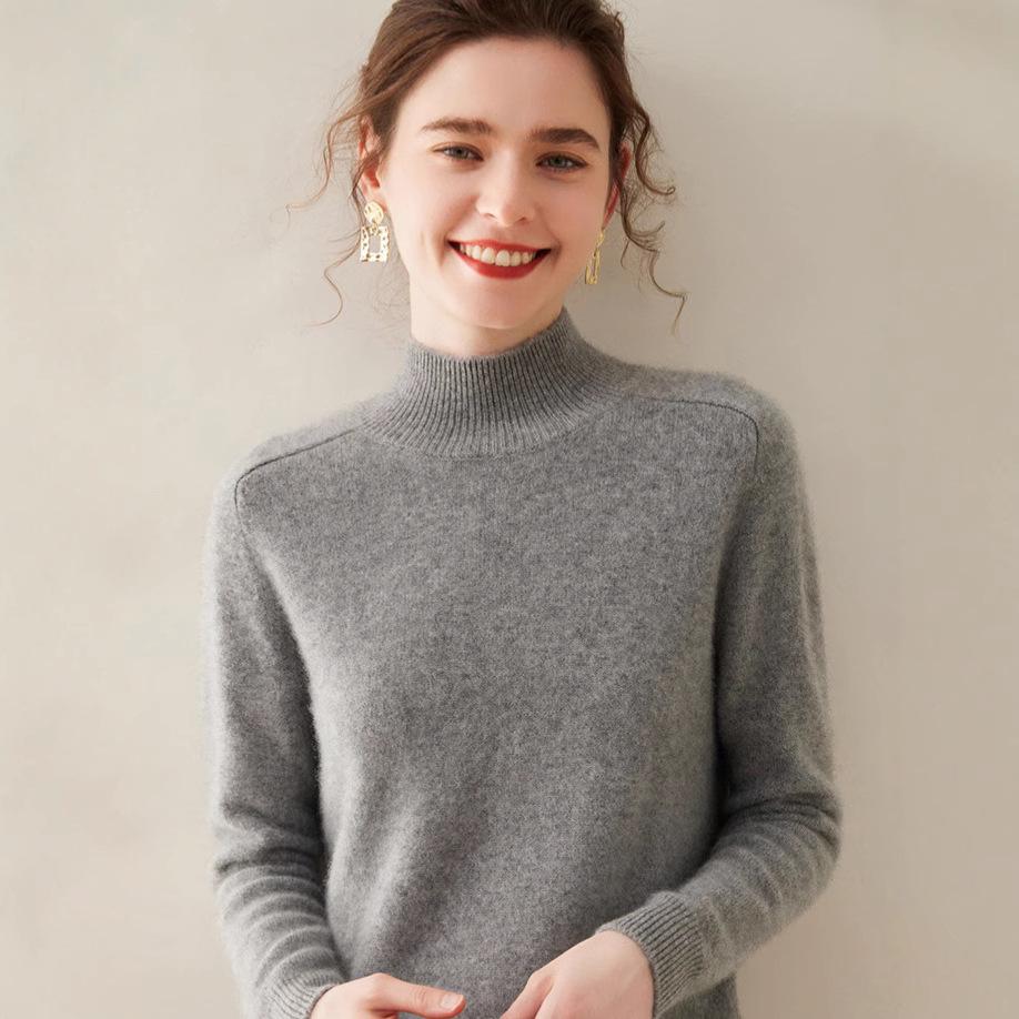 

Women s Thick Cashmere Sweater | Saddle Shoulder | Half High Neck | Solid Color | Autumn/Winter Style | Warm Outerwear | Pure Cashmere Base M