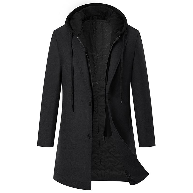 

Men s Hooded Mid-Length Woolen Fashion Coat XXXL чорний
