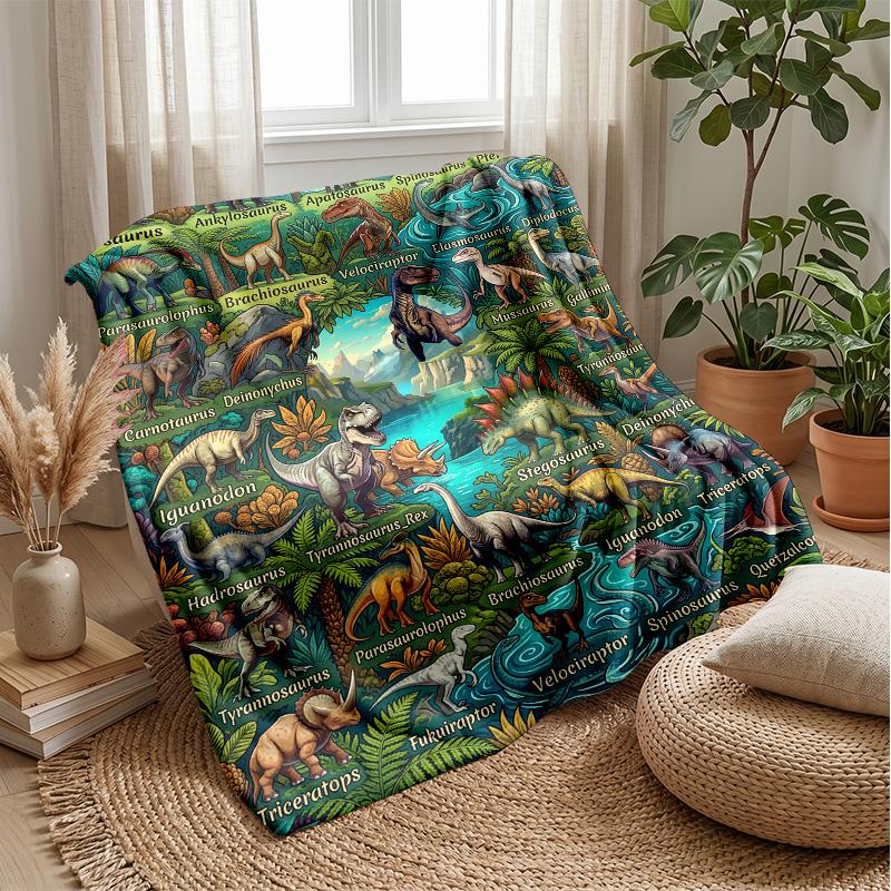 Dinosaur Jurassic Adventure Blanket Personalized Name Flannel Blanket Soft Cozy Plush Throw for Sofa Bed Lightweight Home Decor