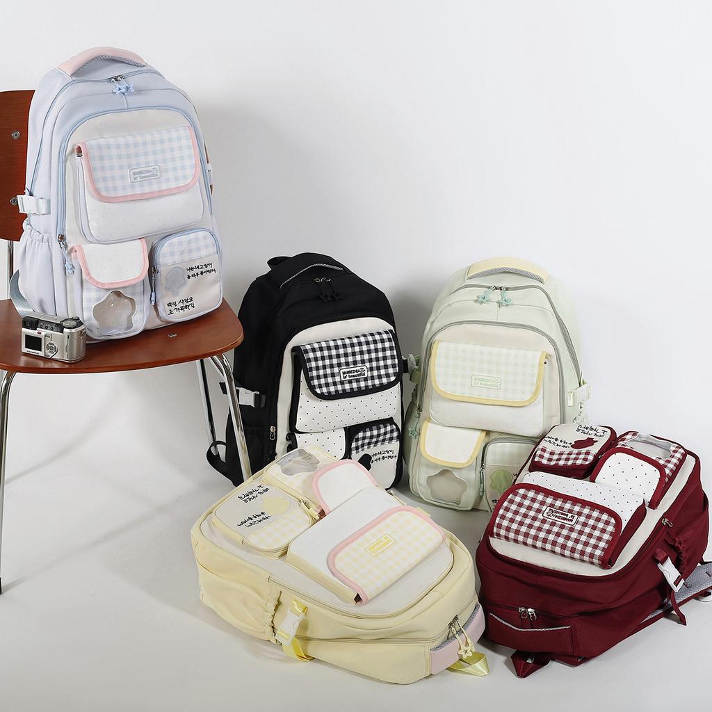 School Bag New Student Backpack for Women, Japanese Cute Dopamine Colorblock School Bag, Academy Style Junior High School Backpack
