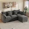L-Shaped Corner Sofa with 4 Cushions and 3 Backrests, 3-Seater Sofa with Chaise Longue, Capacity up to 120 kg, Living Room Sofa 212×150×90 cm, Grey