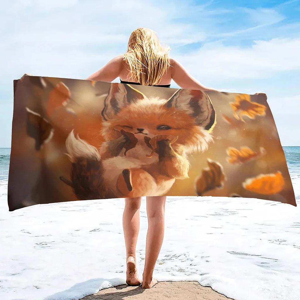 Cute Fox Beach Towel Wild Animal Bath Towels Bathroom Sport Bar Towel for Adult Kids Microfiber Shower Quick Dry Swimming Cover