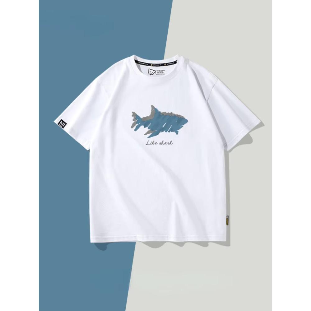 Summer Fashion Heavyweight Retro Men's English Letters 100% Cotton Printed Round Neck High-quality Casual Fitness Street T-shirt