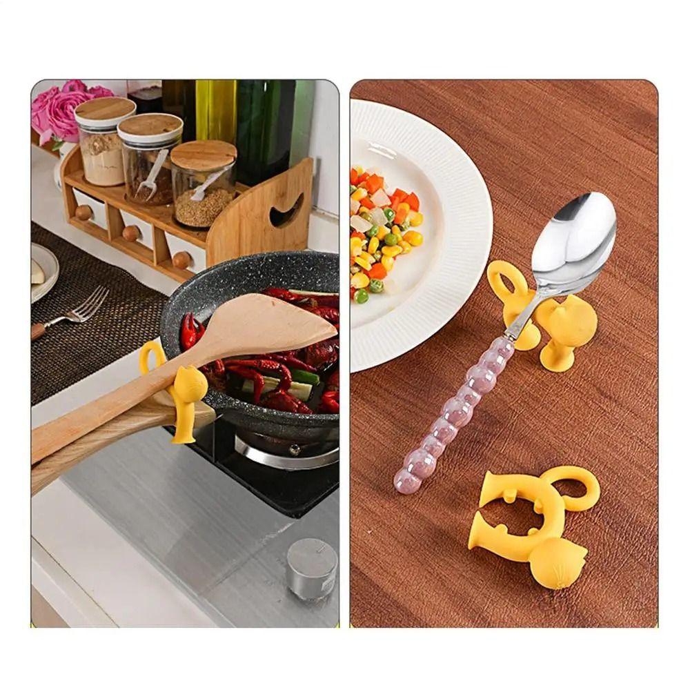 4Pcs Suction Cup Base Silicone Spoon Rack Spill-Proof Cooking Spoon Rests Overflow Pot Clip  Gadgets