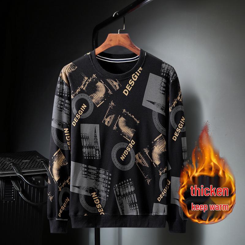 2020 Winter Plus Velvet Thickened Trendy Plus Size Men's Round Neck Sweatshirt