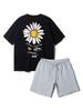 Alvin Clo [Set] Chamomile Oversized Short Sleeve Tee, Cotton Elastic Sweatshirt, And Shorts Set