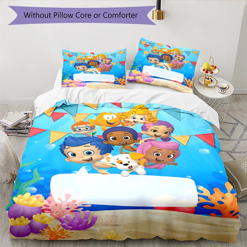3pcs Bubble Guppies Bedding Set Duvet Cover Closure Includes 1 Duvet Cover & 2 Pillowcases, Soft and Comfortable for All Seasons.