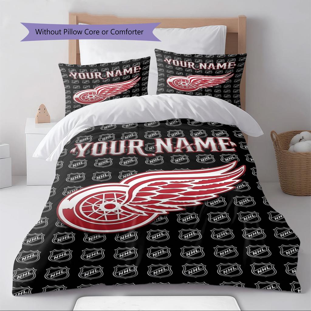 Name Custom Detroit Red Wings Pattern Bedding Set Quilt Cover Pillowcase Home Decor Gift (1 * duvet cover + 2 * pillowcase, without core)