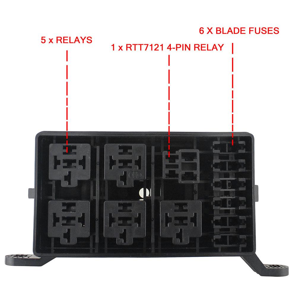 Relay Fuse Holder Box Universal 6-way Fuse 6-relay Holder Box Block Plastic DC 12V for Car Automotive Marine