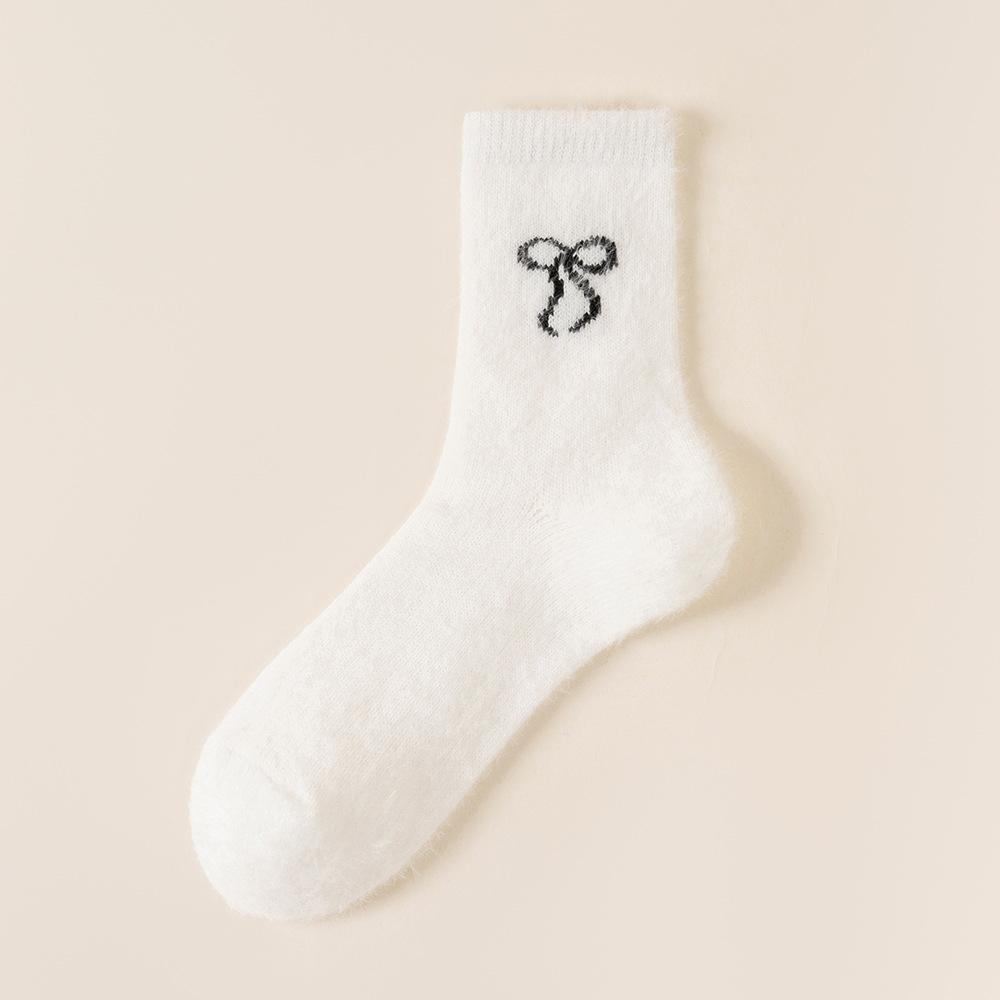 

Mink Fur Socks, Women s Mid-calf Socks, Autumn and Winter Thickened Plush Bow Sleep Floor Socks, Winter Warm Long Calf Socks 1 pair чорний