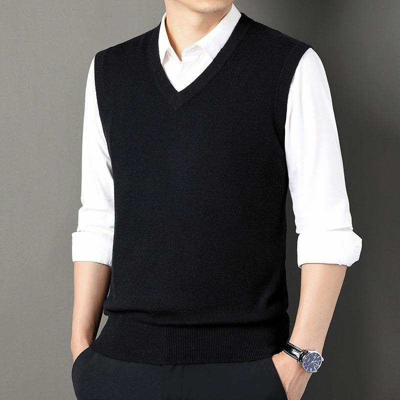 Wool Men's Autumn and Winter Thickened Vest Sleeveless Chicken Heart Collar Sweater Wool Vest Men