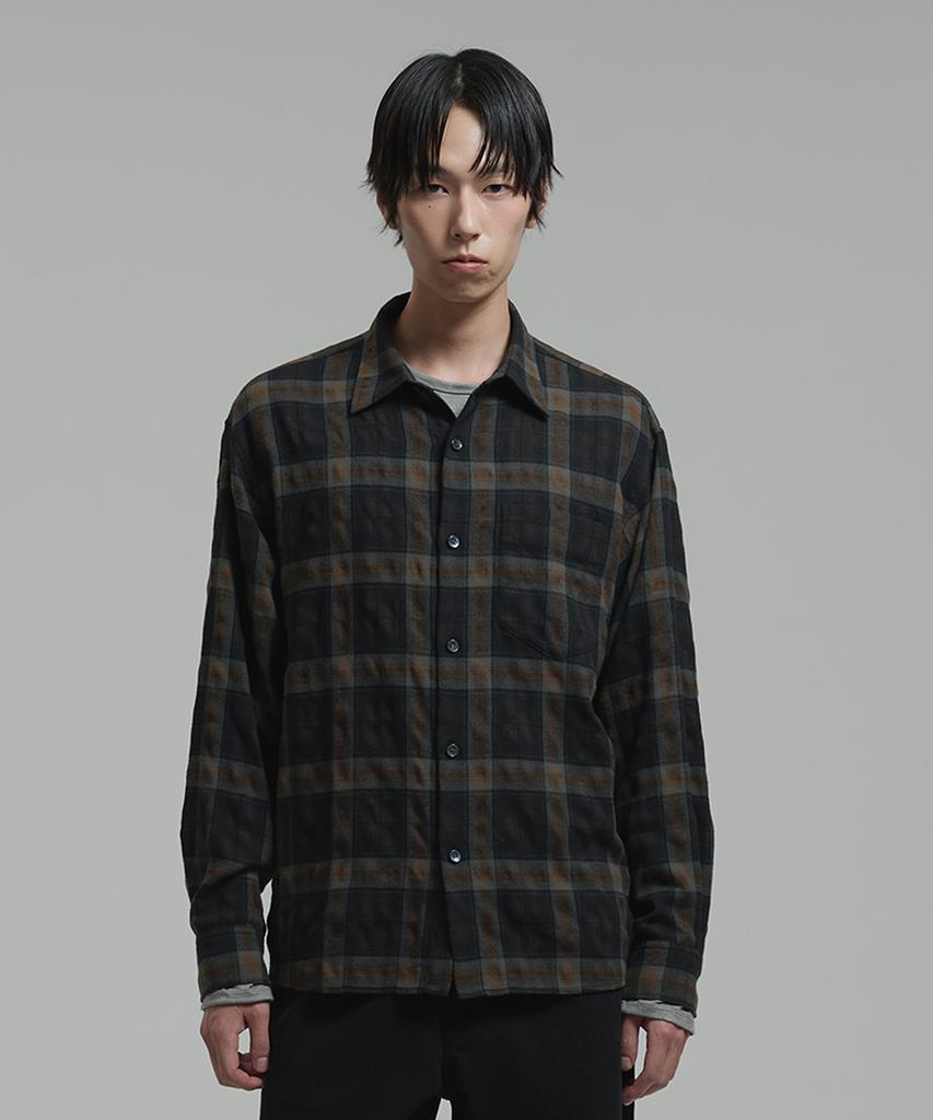 NONBLANK Bumpy Surface Check Ls Shirt_Dark Green