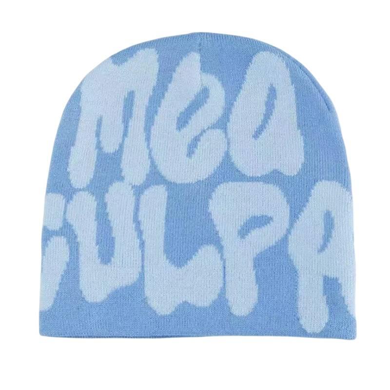 Mea Culpa Trendy Letter Print Beanies Knit  Hat Streetwear Cap Outfit Women Girl