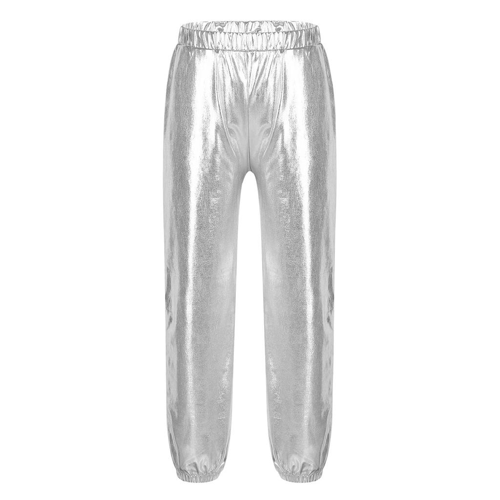 Kinder Mädchen Shiny Metallic Dance Hosen Elastische Hohe Taille Hip Hop Hosen Streetwear Dancewear