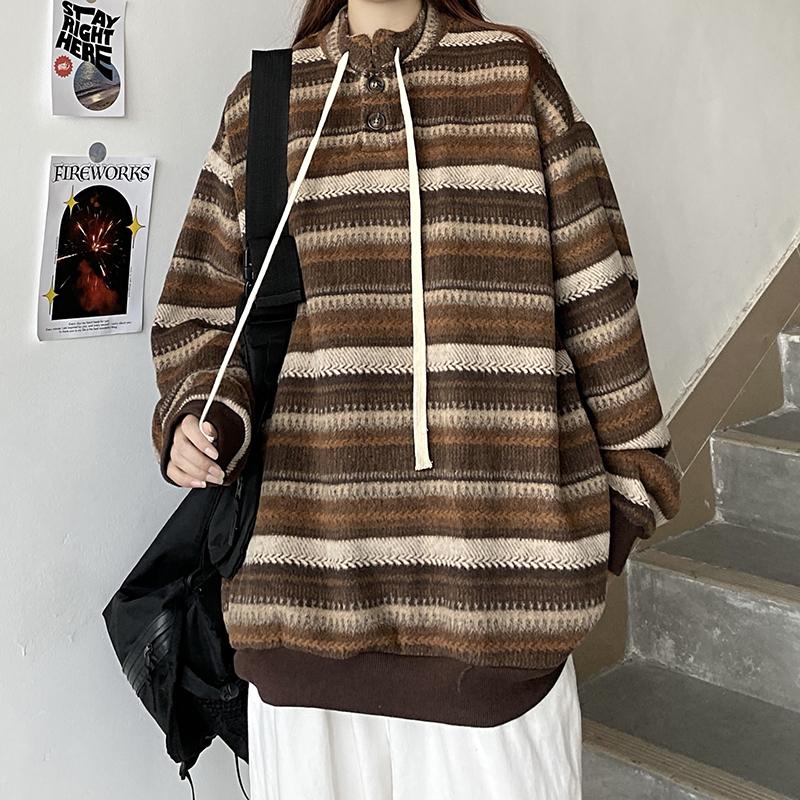 Autumn and Winter Vintage Striped Loose Pullovers Women Sweater Long Sleeve Casual Plus Size Knitted Sweaters Women Fashion O Neck Knit Jumpers 25361