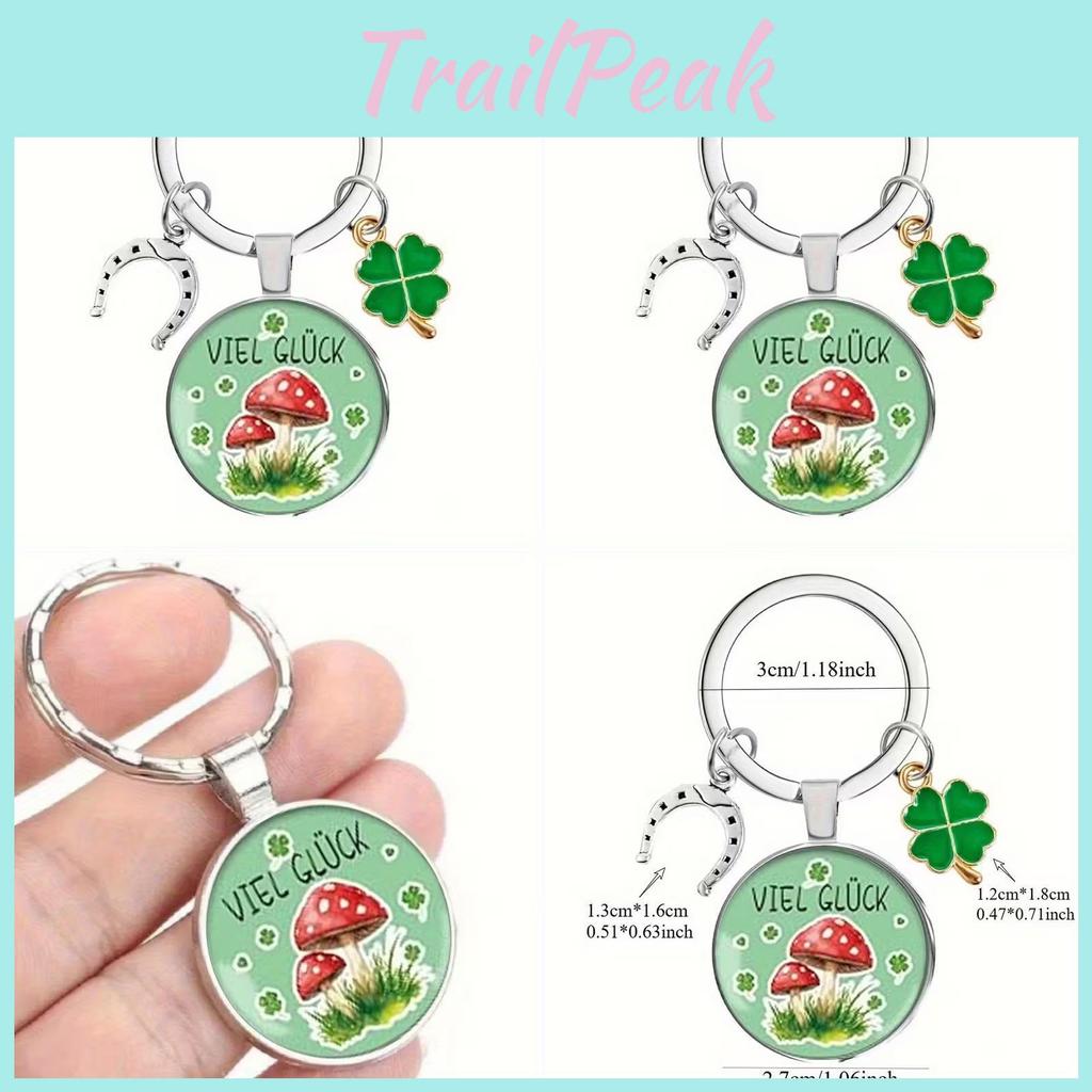 Four Leaf Clover And Mushroom Keychain Alloy Cute Gift For Couples And Friends