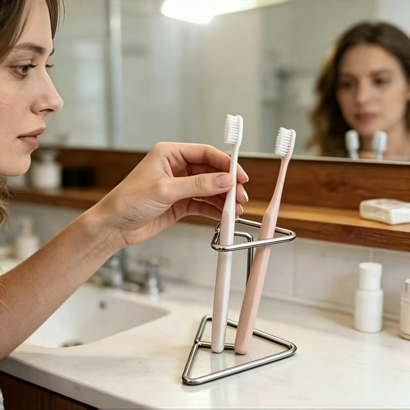1pc Bathroom Organizer, Multi-Functional Toothbrush Holder Base, Stainless Steel Toothbrush Storage Rack, Makeup Brush Organizer