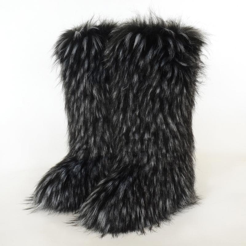 Ladies Winter Faux Fur Raccoon Hairy Boots Snow Boots Shoes
