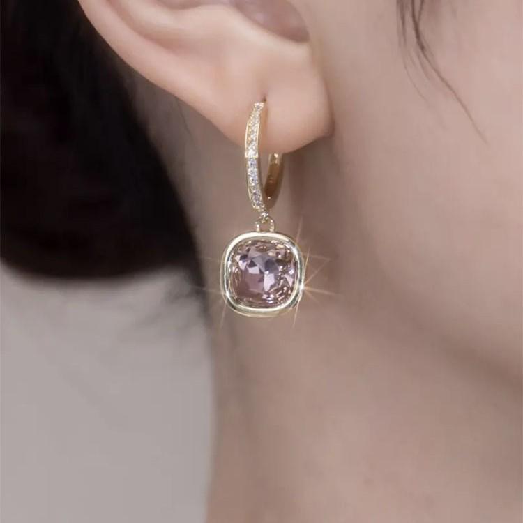 French Elegant Purple Square Ear Studs: High-End Retro Design, Versatile & Stylish Jewelry.