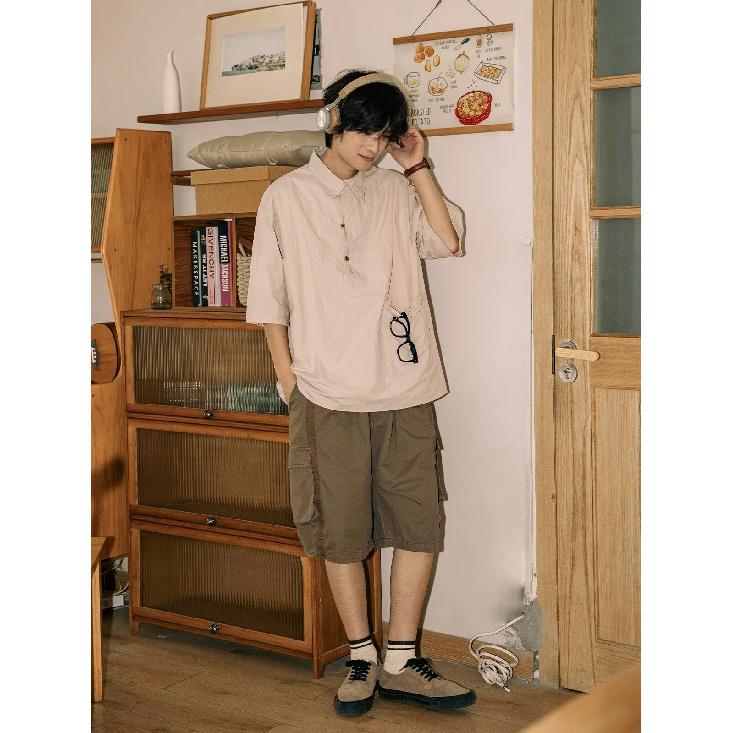 Poloshirt mit Kragen und kurzen Ärmeln, Herren Kurzarmhemd, Nischendesign, Minimalistisches Hemd, College-Oberteil für Paare