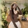2025 Autumn/Winter Women's Coffee Bowknot Slim Fit Long Sleeve Base Layer Top