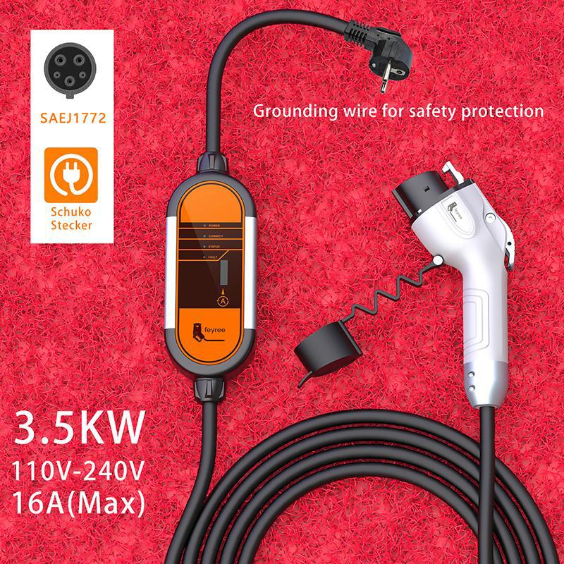 Feyree Portable EV Charger Type2 16A 3.5KW EVSE Charging Cable Type1 SAE J1772 EU Plug Controller Wallbox for Electric Car