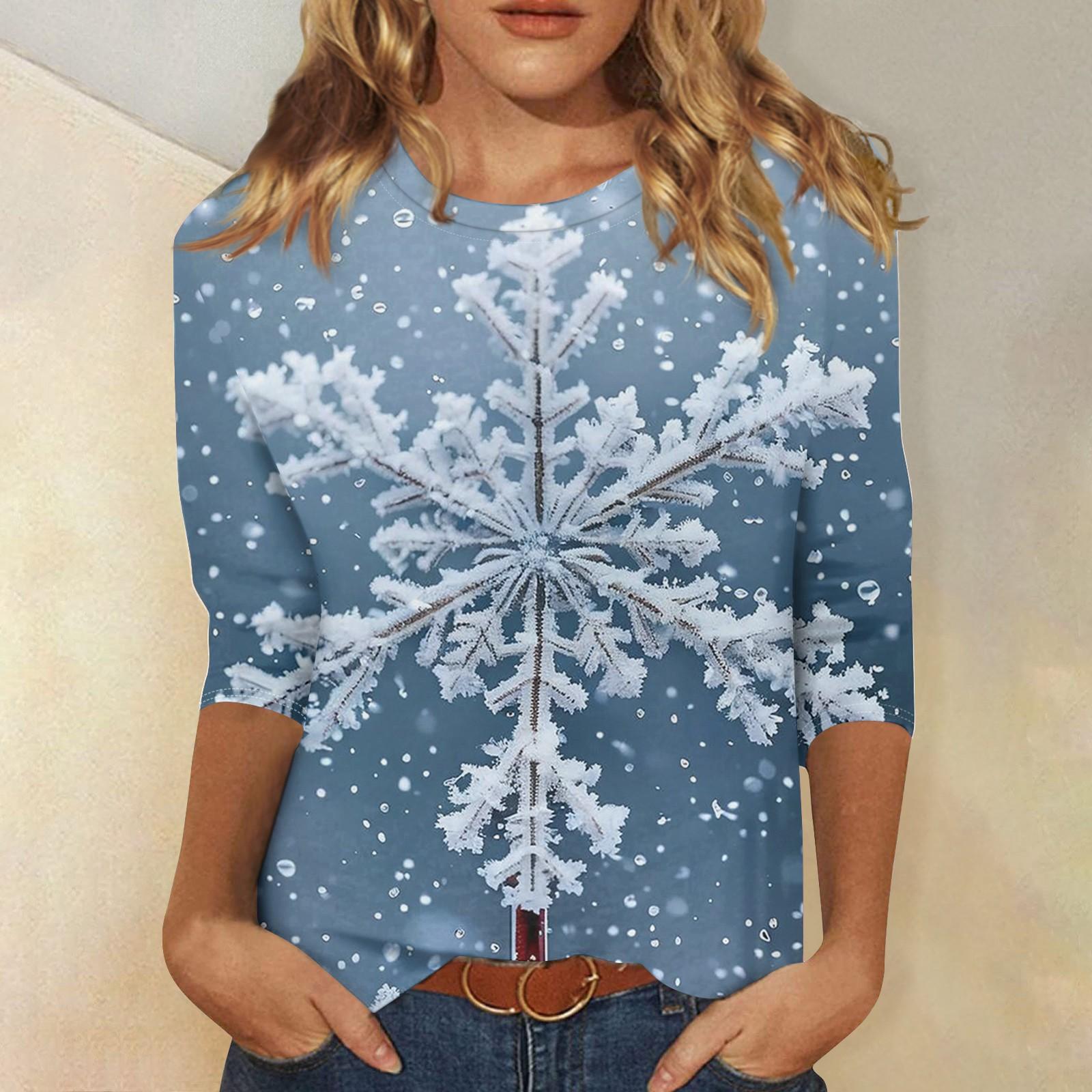 

Женская модная повседневная футболка с круглым вырезом и рождественским принтом, семь рукавов XXXL белый