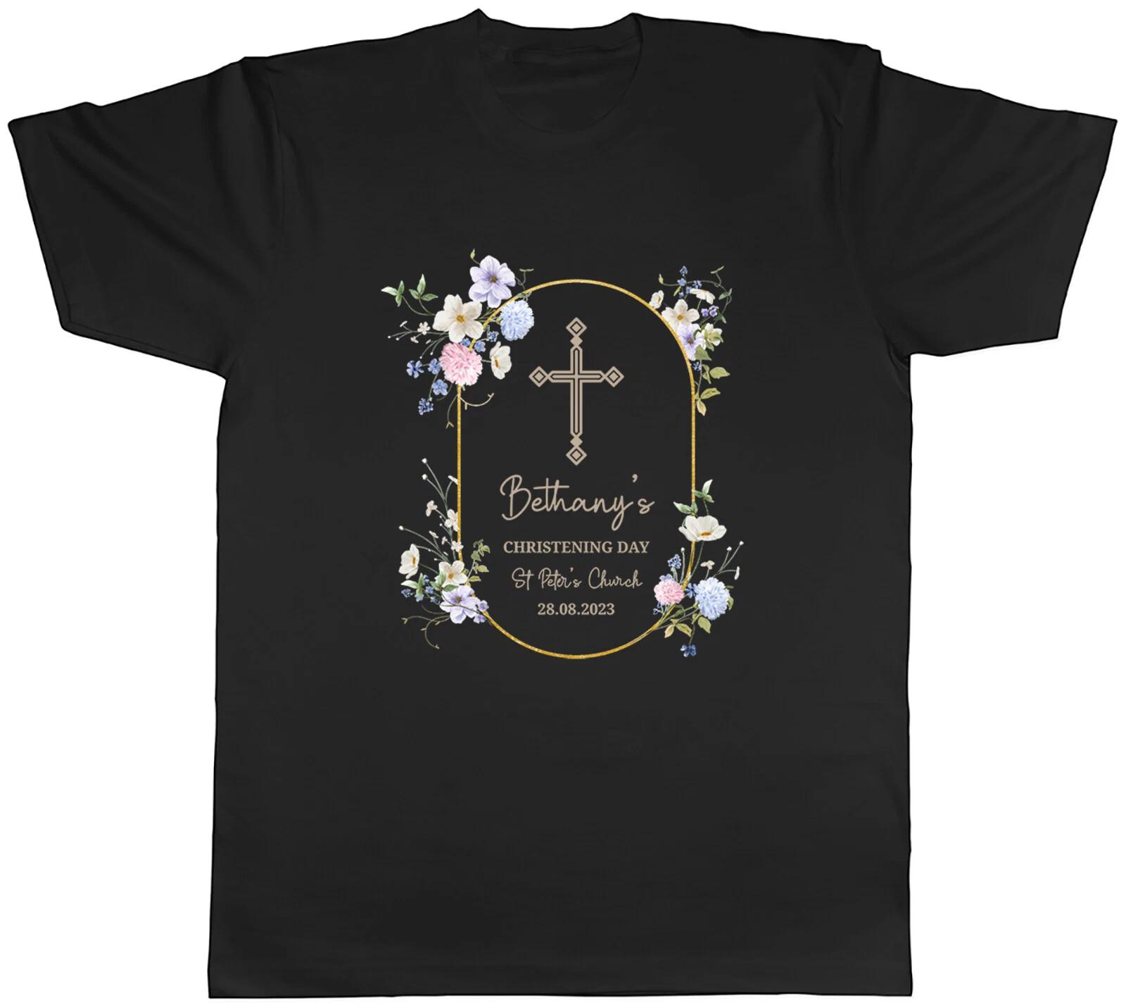 Personalised Christening Day Mens T-Shirt Any Name Date Location Unisex Tee Gift S