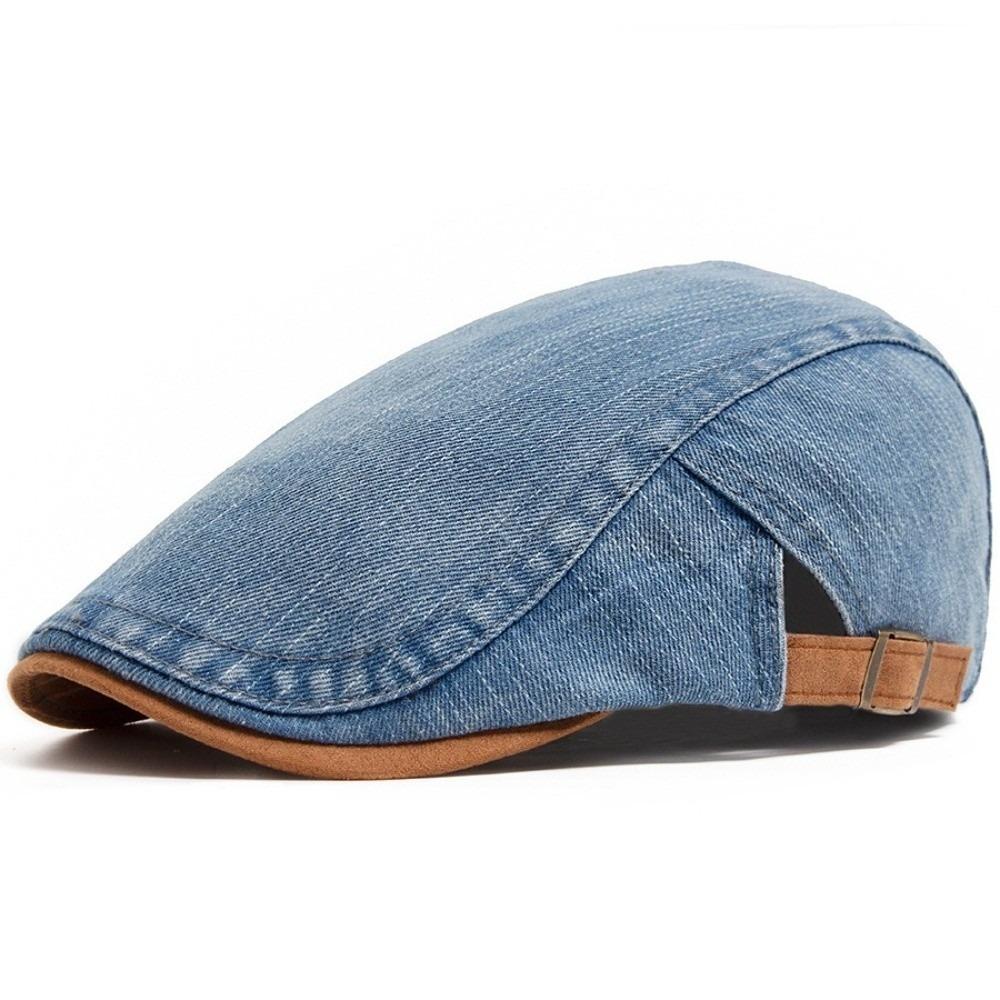 Denim Cotton Beret Hat Soft Material Peaked Cap Adjustable Flat Visor Hat Casual Wear